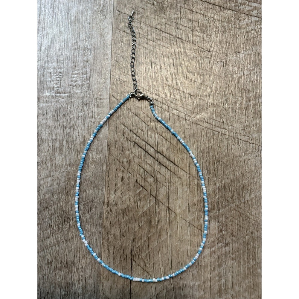 Blue Seed Bead Necklace Boho Choker Beaded Necklace